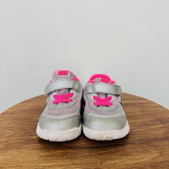 Nike Flex Experience Pink And Gray Adjustable Strap Sneaker Girls Size 6 - Picture 2 of 9